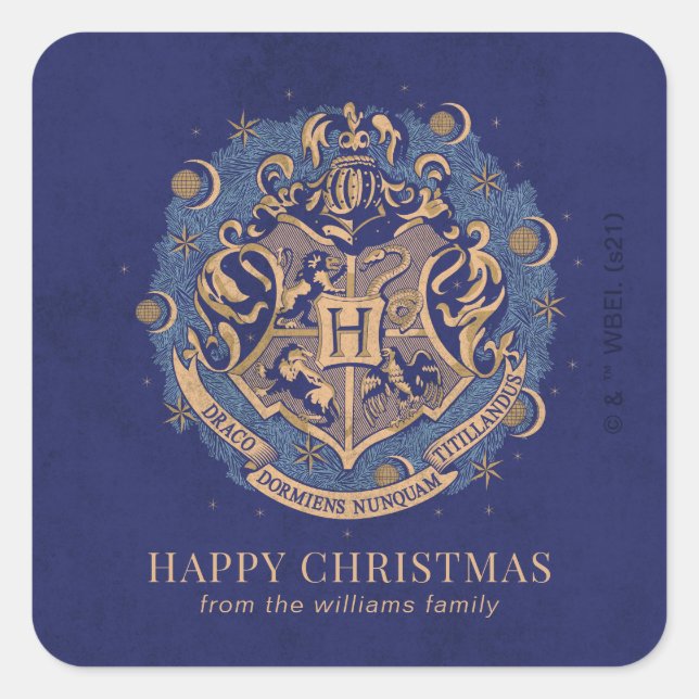 Pegatina Cuadrada Navidades felices | Escudo HOGWARTS™ - Personaliza (Anverso)