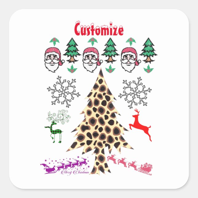 Pegatina Cuadrada Navidades feos al azar Mishmash Thunder_Cove (Anverso)