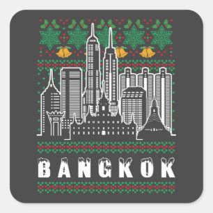 Pegatina Cuadrada Navidades feos de Bangkok Tailandia