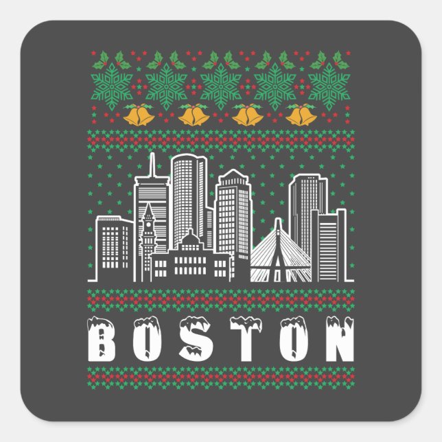 Pegatina Cuadrada Navidades feos de Boston Massachusetts (Anverso)