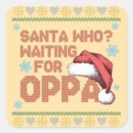 Pegatina Cuadrada Navidades feos de K-Drama suéter esperando la Oppa