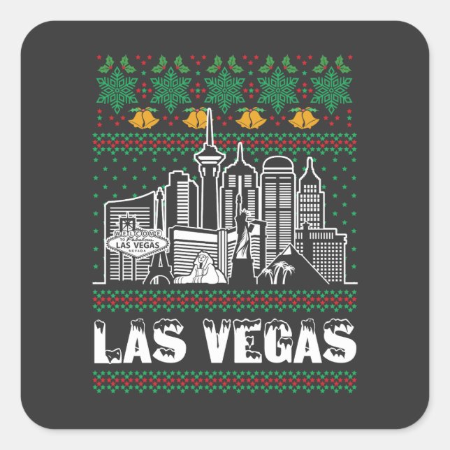 Pegatina Cuadrada Navidades feos de Las Vegas Nevada (Anverso)