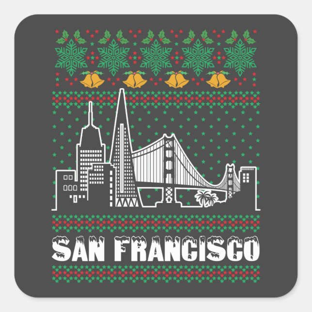 Pegatina Cuadrada Navidades feos de San Francisco California (Anverso)