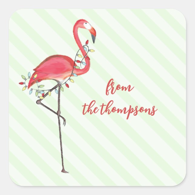 Pegatina Cuadrada Navidades Festividad Cute Flamingo String Lights C (Anverso)