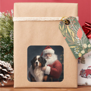 Pegatina Cuadrada Navidades festivos Bernese Mountain Dog Santa Clau
