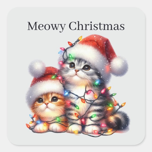 Pegatina Cuadrada Navidades festivos de Meowy añaden texto (Anverso)