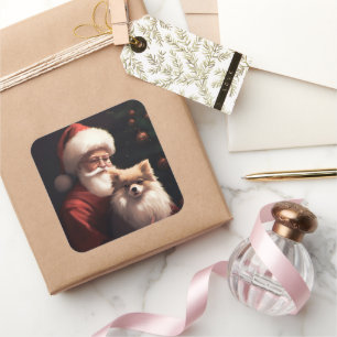 Pegatina Cuadrada Navidades festivos de Pomerania con Santa Claus