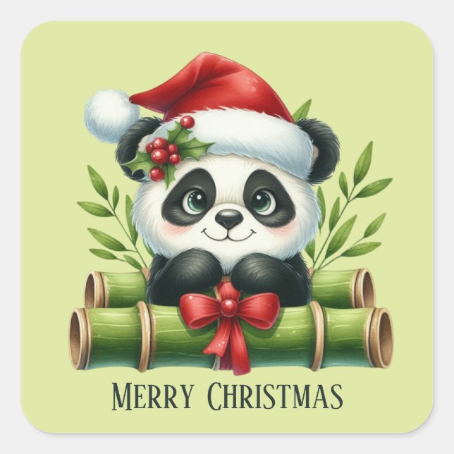 Pegatina Cuadrada Navidades festivos Festividad oso Panda agregar te (Anverso)
