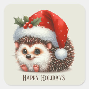 Pegatina Cuadrada Navidades festivos Holiday hedgehog añadir texto