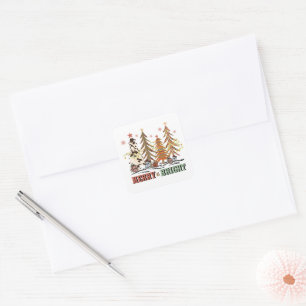 Pegatina Cuadrada Navidades festivos Merry Bright Tree word art