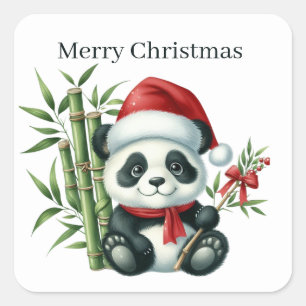 Pegatina Cuadrada Navidades festivos panda agregar texto