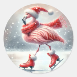 Pegatina Cuadrada Navidades festivos Patinaje sobre hielo Flamingo