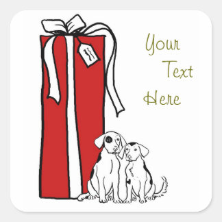 Pegatina Cuadrada Navidades festivos perro copo de nieve
