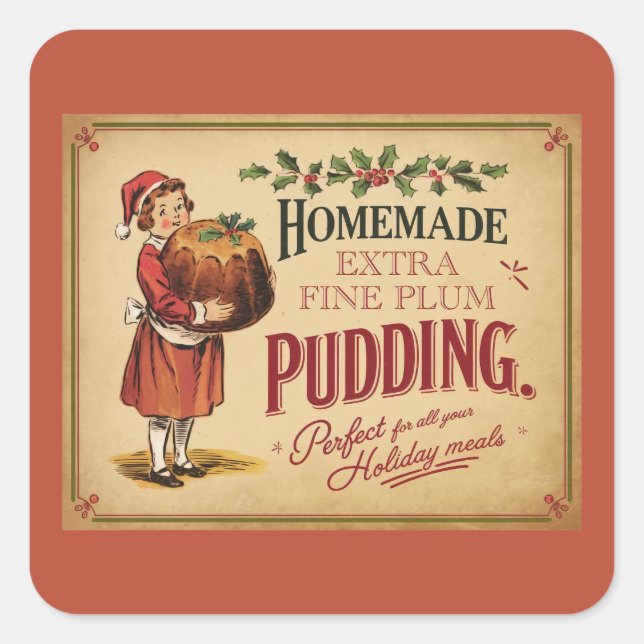 Pegatina Cuadrada Navidades festivos plum pudding (Anverso)