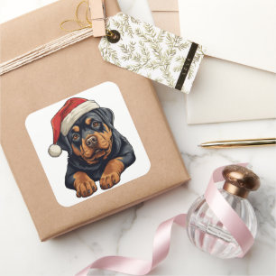 Pegatina Cuadrada Navidades festivos Rottweiler