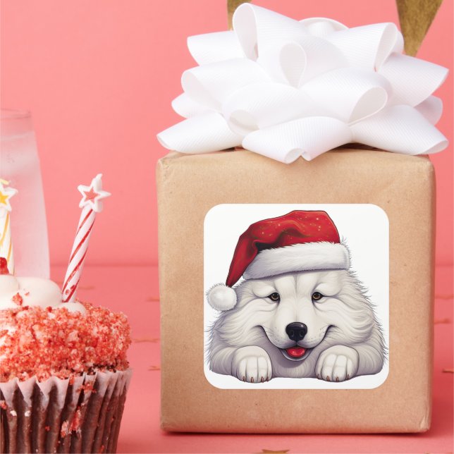 Pegatina Cuadrada Navidades festivos Samoyed (Fiesta)