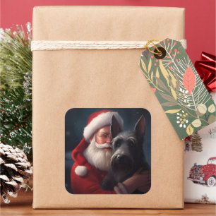 Pegatina Cuadrada Navidades festivos Scottish Terrier Santa Claus