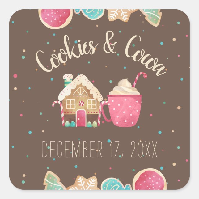 Pegatina Cuadrada Navidades festivos Tema Fiesta de Cookie Exchange (Anverso)