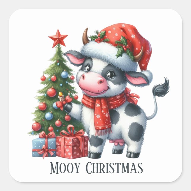 Pegatina Cuadrada Navidades festivos vacas agregar texto (Anverso)