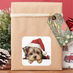 Pegatina Cuadrada Navidades festivos Yorkshire Terrier