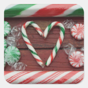 Pegatina Cuadrada Navidades Fiesta Candy Cane candies corazón