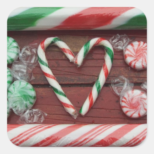 Pegatina Cuadrada Navidades Fiesta Candy Cane candies corazón (Anverso)