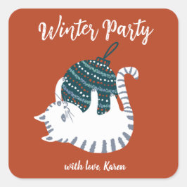 Pegatina Cuadrada Navidades Fiestas de invierno juguetean regalo de 