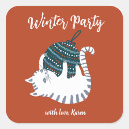 Pegatina Cuadrada Navidades Fiestas de invierno juguetean regalo de 