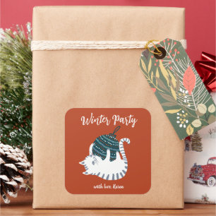 Pegatina Cuadrada Navidades Fiestas de invierno juguetean regalo de 