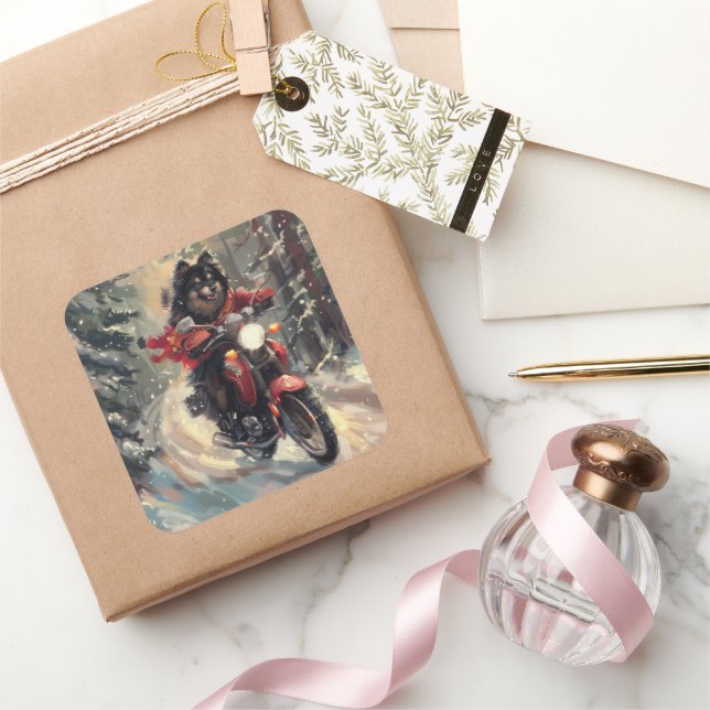 Pegatina Cuadrada Navidades finlandeses de motocicletas para perros  (Regalar)