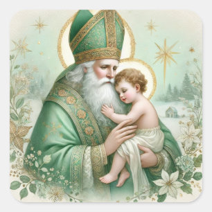 Pegatina Cuadrada Navidades florales de Jesús, San Patricio