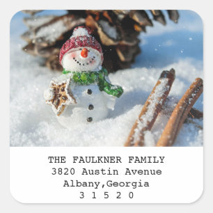 Pegatina Cuadrada Navidades fotográficos de Snowman devuelven direc
