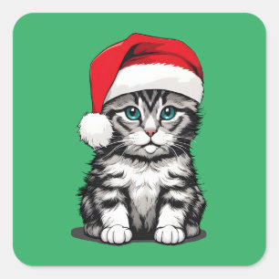 Pegatina Cuadrada Navidades gatitos
