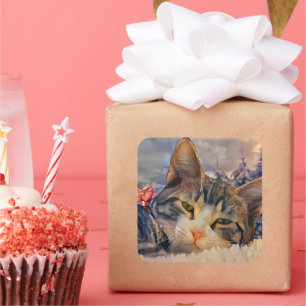 Pegatina Cuadrada Navidades gatitos