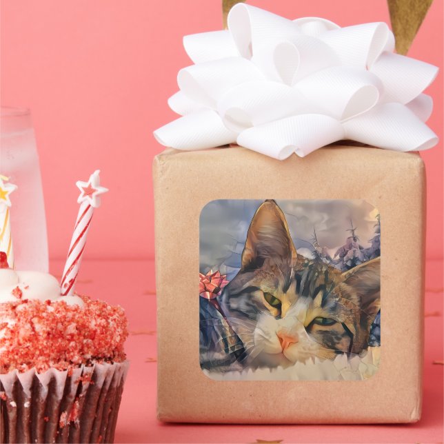 Pegatina Cuadrada Navidades gatitos (Fiesta)