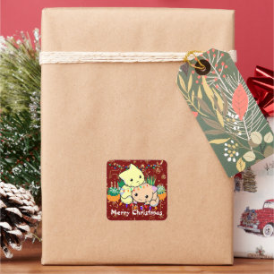 Pegatina Cuadrada navidades gatitos lindos, personalizar de texto pe