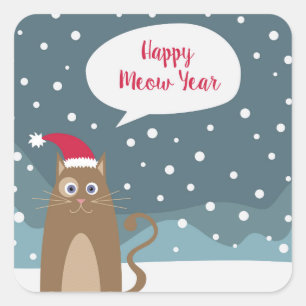 Pegatina Cuadrada Navidades gato santa kitten vacaciones saludos
