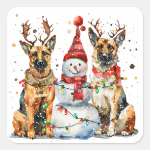 Pegatina Cuadrada Navidades German Shepherd Dogs