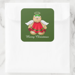 Pegatina Cuadrada Navidades gingerbread Angel Merry Navidad