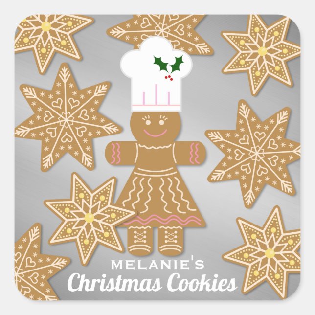 Pegatina Cuadrada Navidades Gingerbread Cookies Regalo personalizado (Anverso)