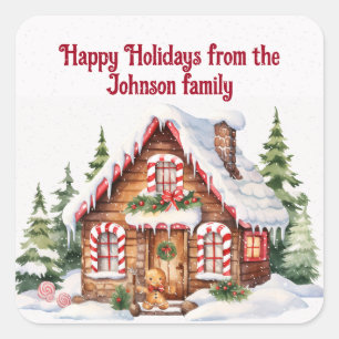 Pegatina Cuadrada Navidades Gingerbread House En Nieve