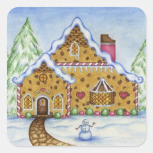 Pegatina Cuadrada Navidades Gingerbread House Pegatinas