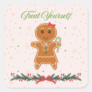 Pegatina Cuadrada Navidades Gingerbread Woman