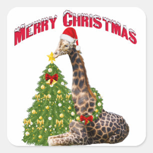 Pegatina Cuadrada Navidades Giraffe