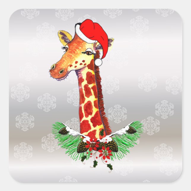 Pegatina Cuadrada Navidades Giraffe (Anverso)