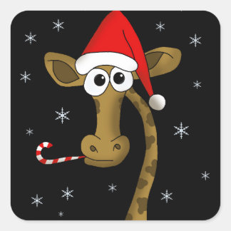 Pegatina Cuadrada Navidades giraffe