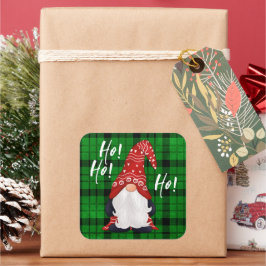 Pegatina Cuadrada Navidades Gnome Green Plaid