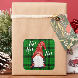 Pegatina Cuadrada Navidades Gnome Green Plaid