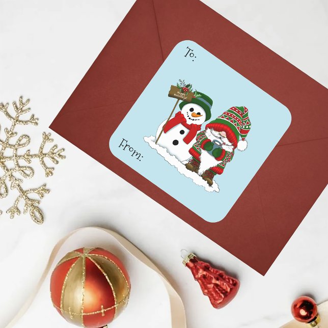 Pegatina Cuadrada Navidades Gnome Snowman Cute (Subido por el creador)