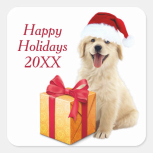 Pegatina Cuadrada Navidades Golden Retriever